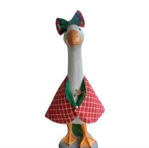 New Homade Porch Goose Christmas Red Plaid Outfit With Bow